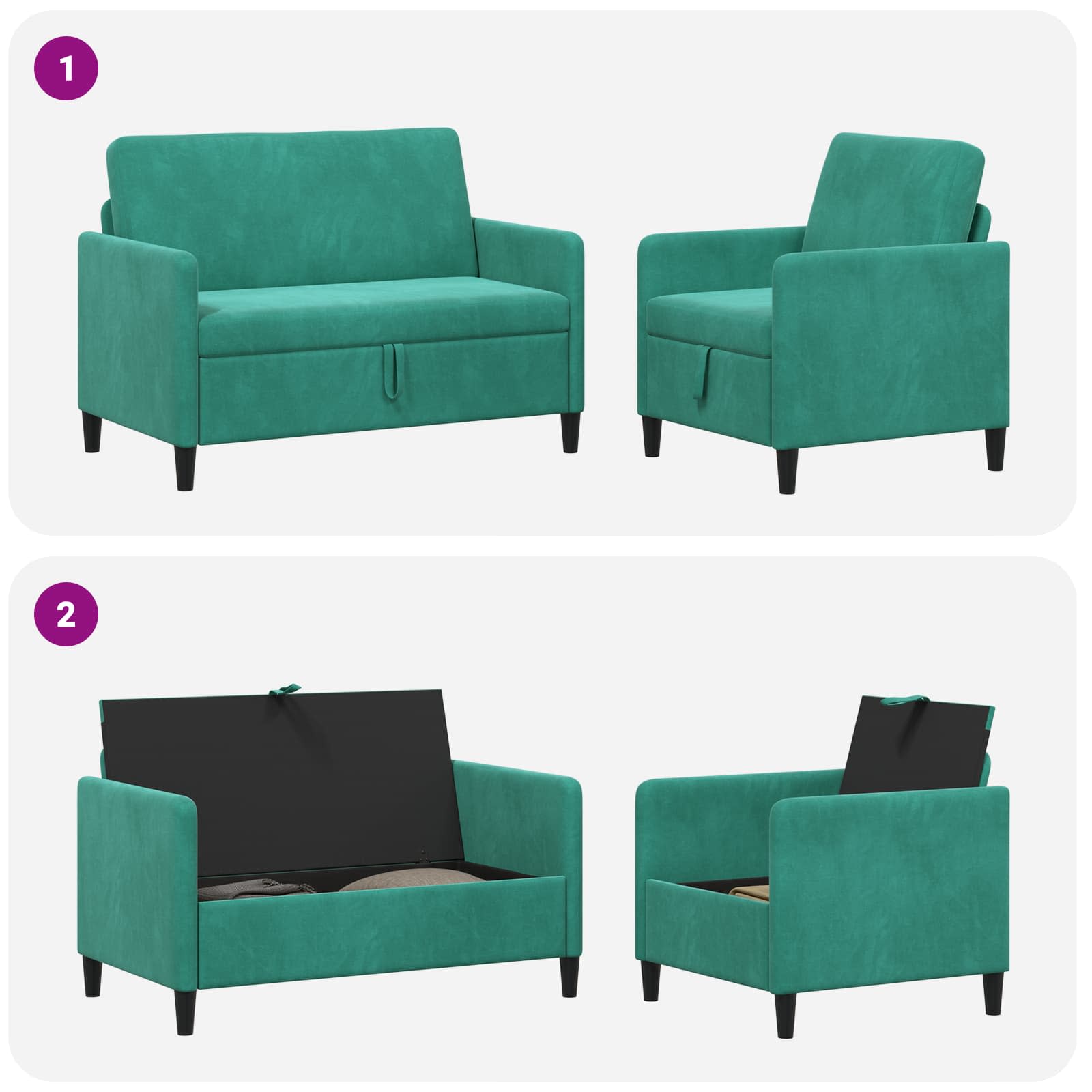 vidaXL Bankenset met opbergruimte 2 st Turquoise Polyester