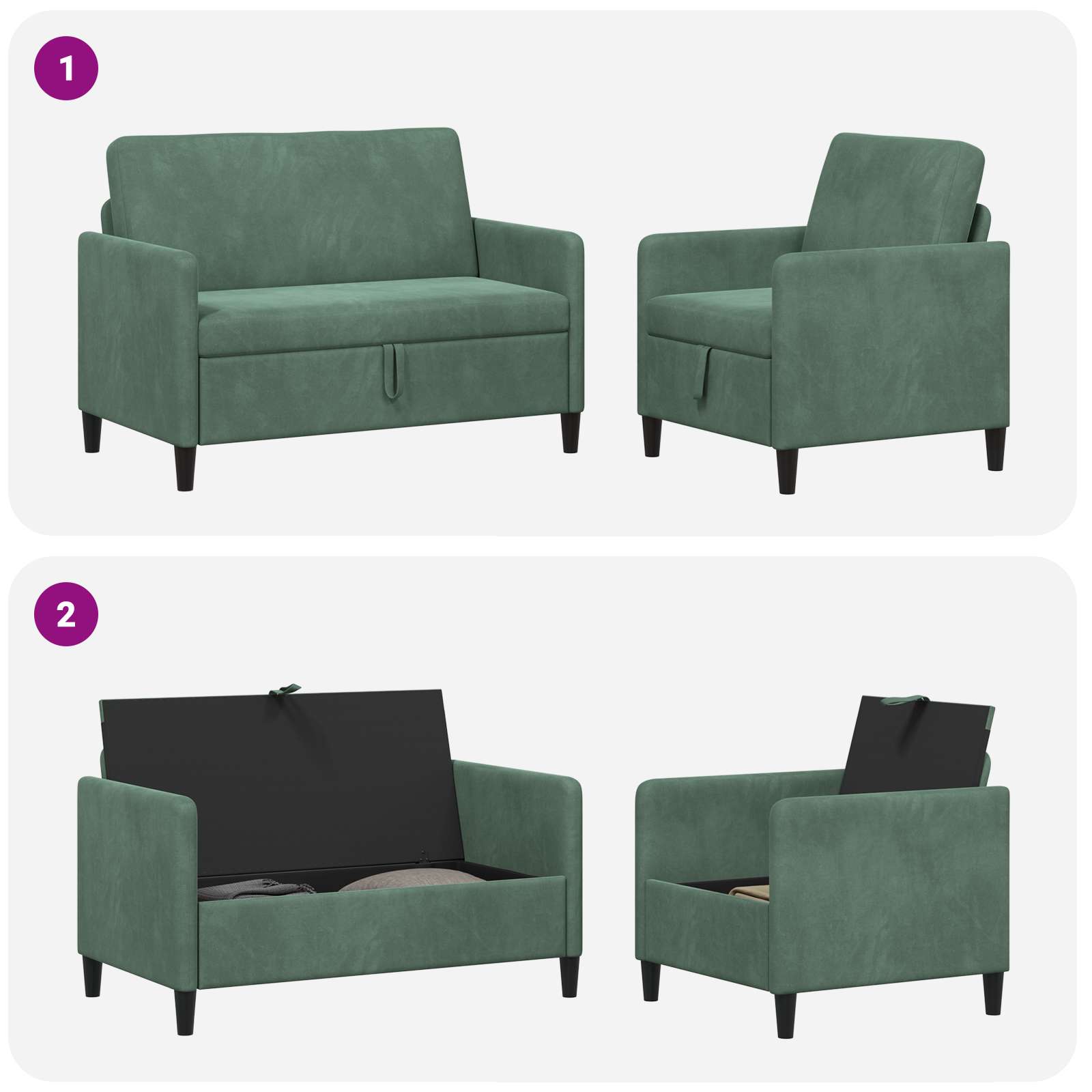Sofa set z shrambo 2 kos Morsko zelena Poliester