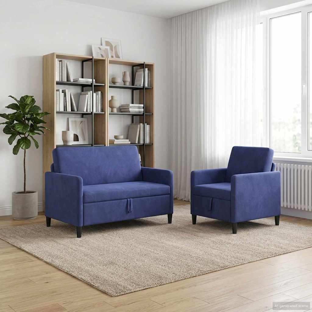 vidaXL Sofa sæt med opbevaring 2 stk. Politi blå Polyester