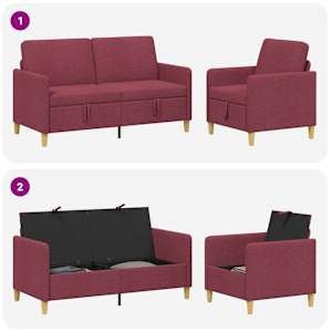 Sedačka se storage 2 pcs Víno Červené Polyester - obrázek 4