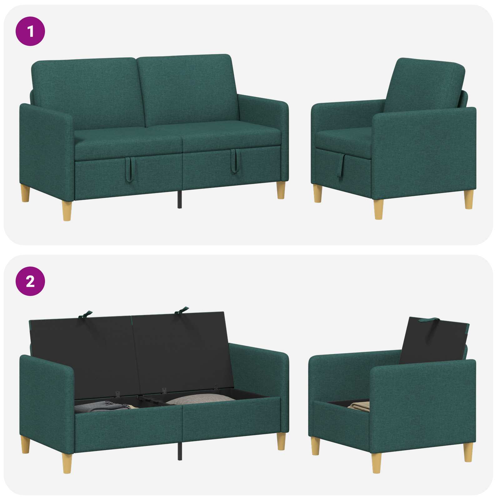 Soffgrupp med förvaring 2 pcs Mörkgrön Polyester