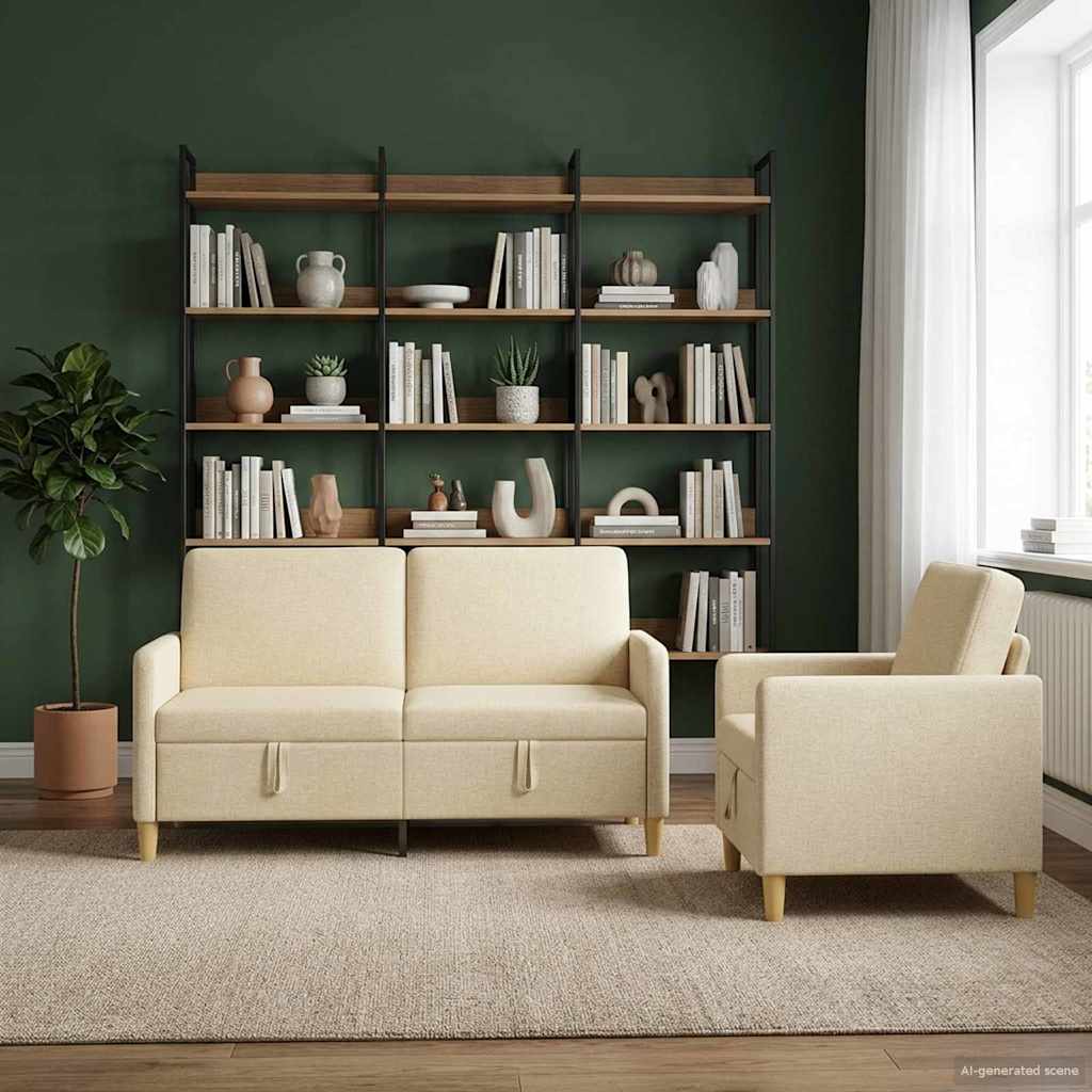 vidaXL Sofa sæt med opbevaring 2 stk. 3-personers Cremefarvet
