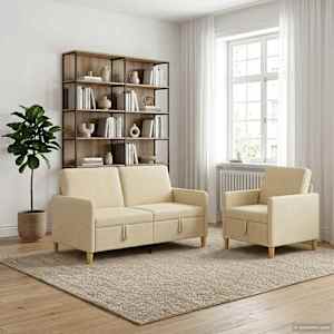 Sedačka se storage 2 pcs Krémová Polyester - obrázek 3