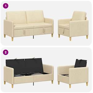 Sedačka se storage 2 pcs Krémová Polyester - obrázek 4