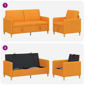 Sedačka se storage 2 pcs Tmavě žlutá Polyester - obrázek 4