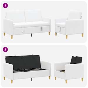 Sedačka se storage 2 pcs Bílá Polyester - obrázek 4