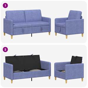Sedačka se storage 2 pcs Modrá džínovina Polyester - obrázek 4