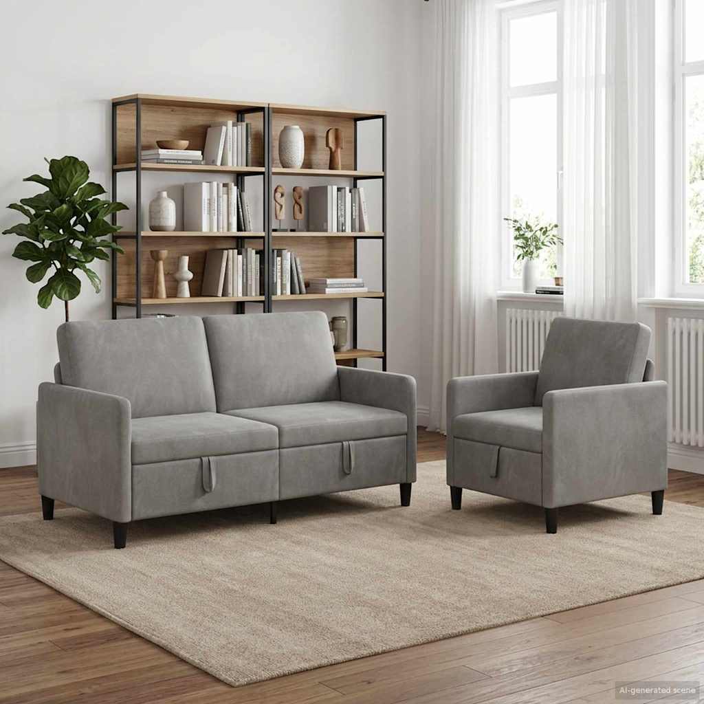 vidaXL Sofa set z shrambo 2 kos Svetlo siva Poliester