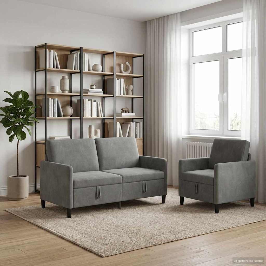 vidaXL Sofa set z shrambo 2 kos Temno siva Poliester