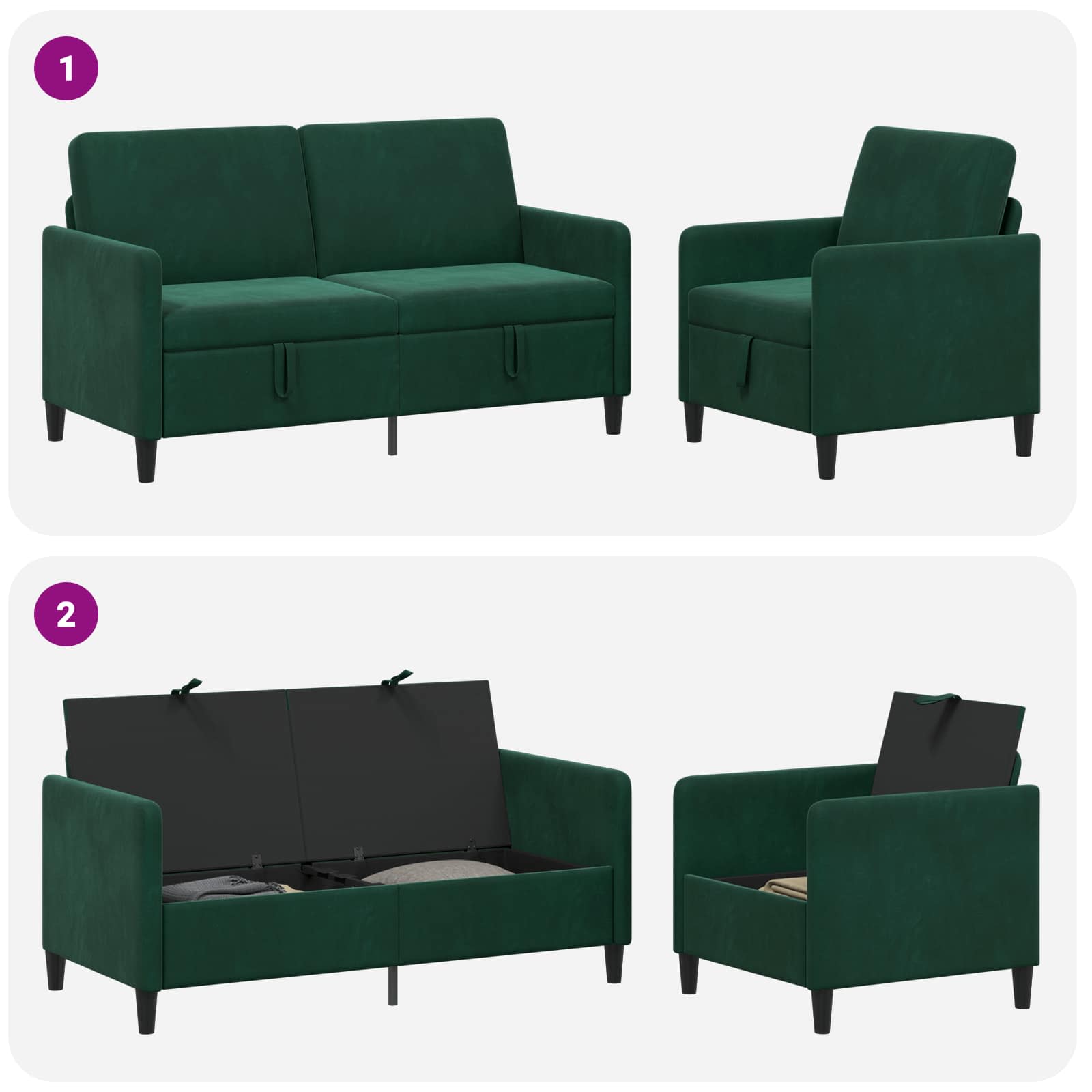 Sofa set z shrambo 2 kos Temno zelena Poliester
