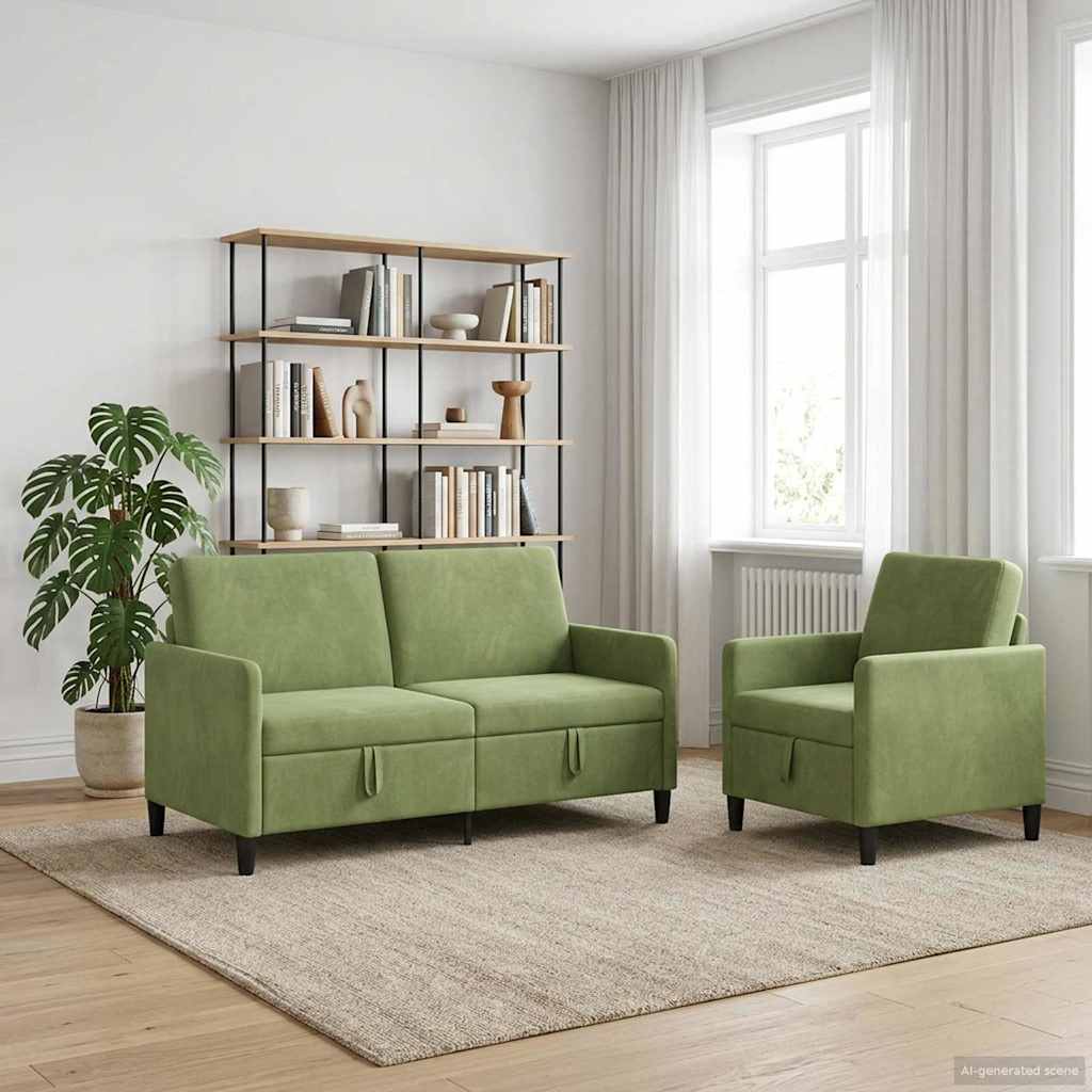 vidaXL Bankenset met opbergruimte 2 st Lichtgroen Polyester