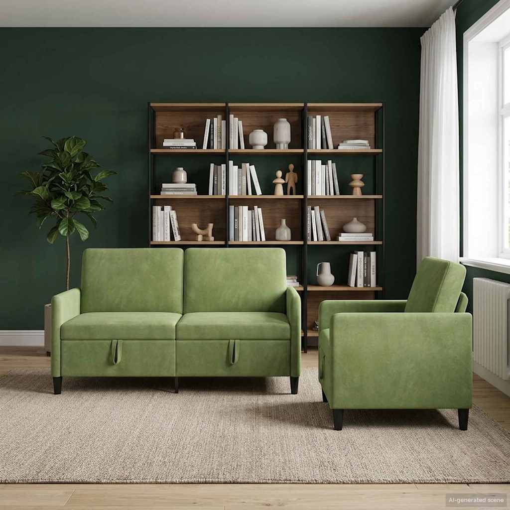 vidaXL Bankenset met opbergruimte 2 st Lichtgroen Polyester
