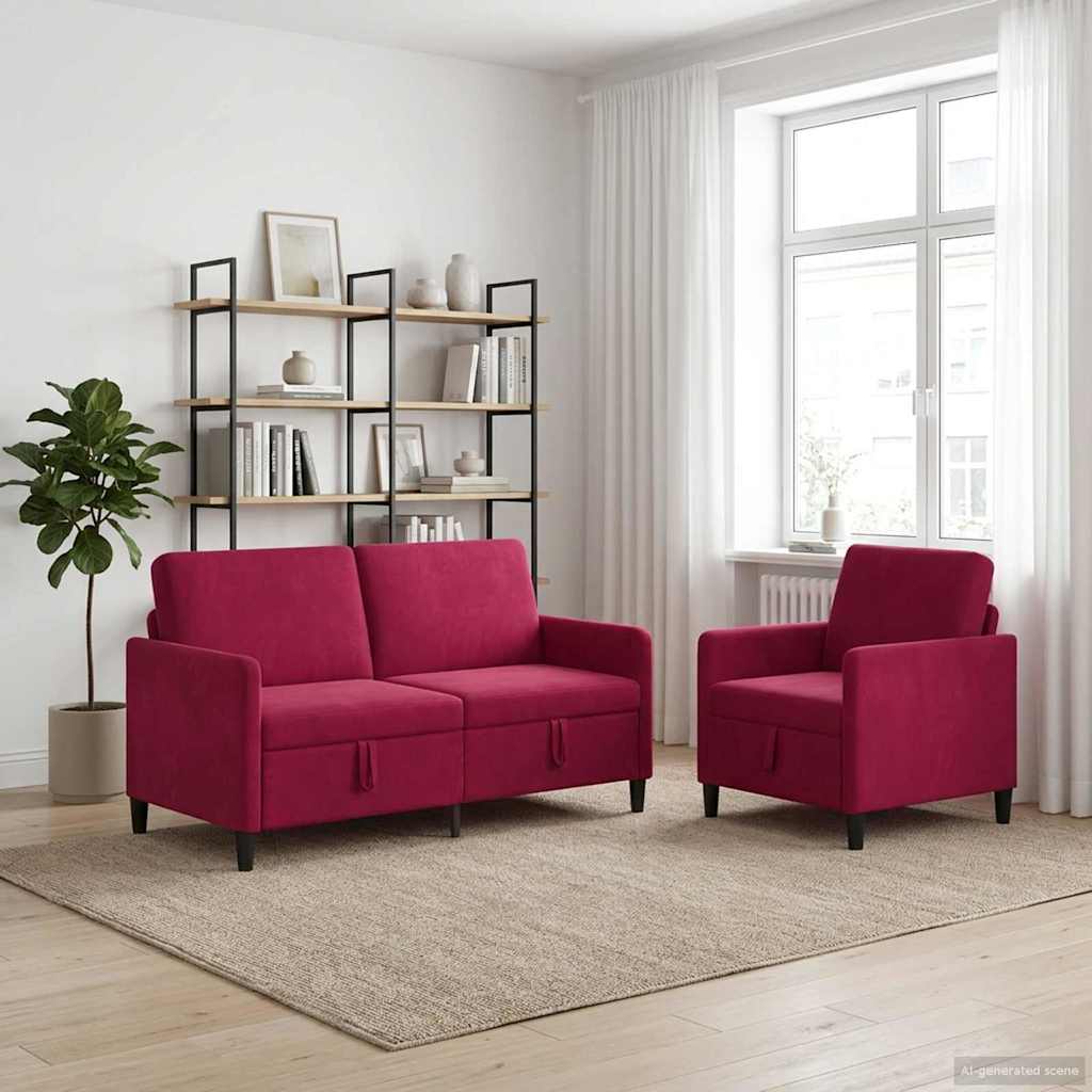vidaXL Sofa sæt med opbevaring 2 stk. Vinrød Polyester