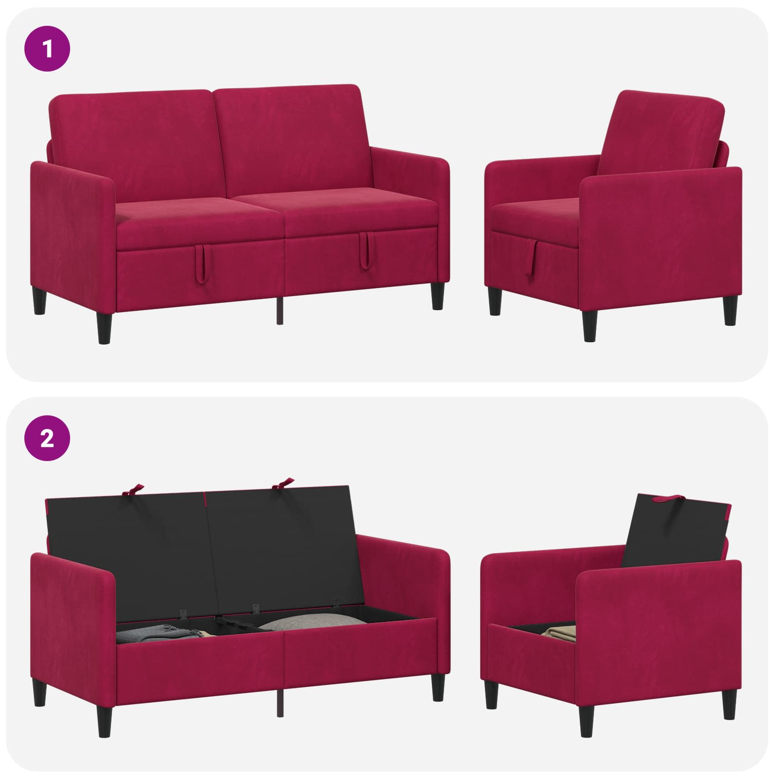Sofa set z shrambo 2 kos Vinorodna rdeča Poliester