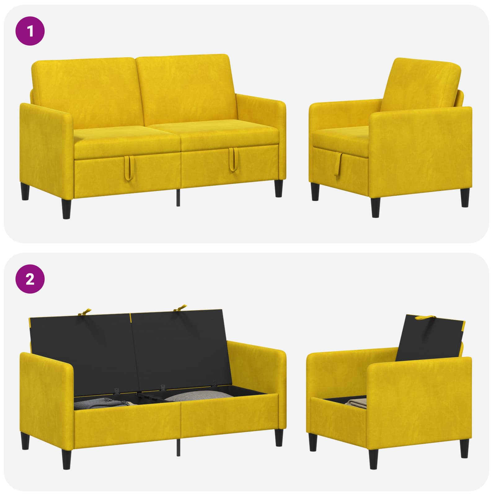 Sofa set z shrambo 2 kos Rumena Poliester