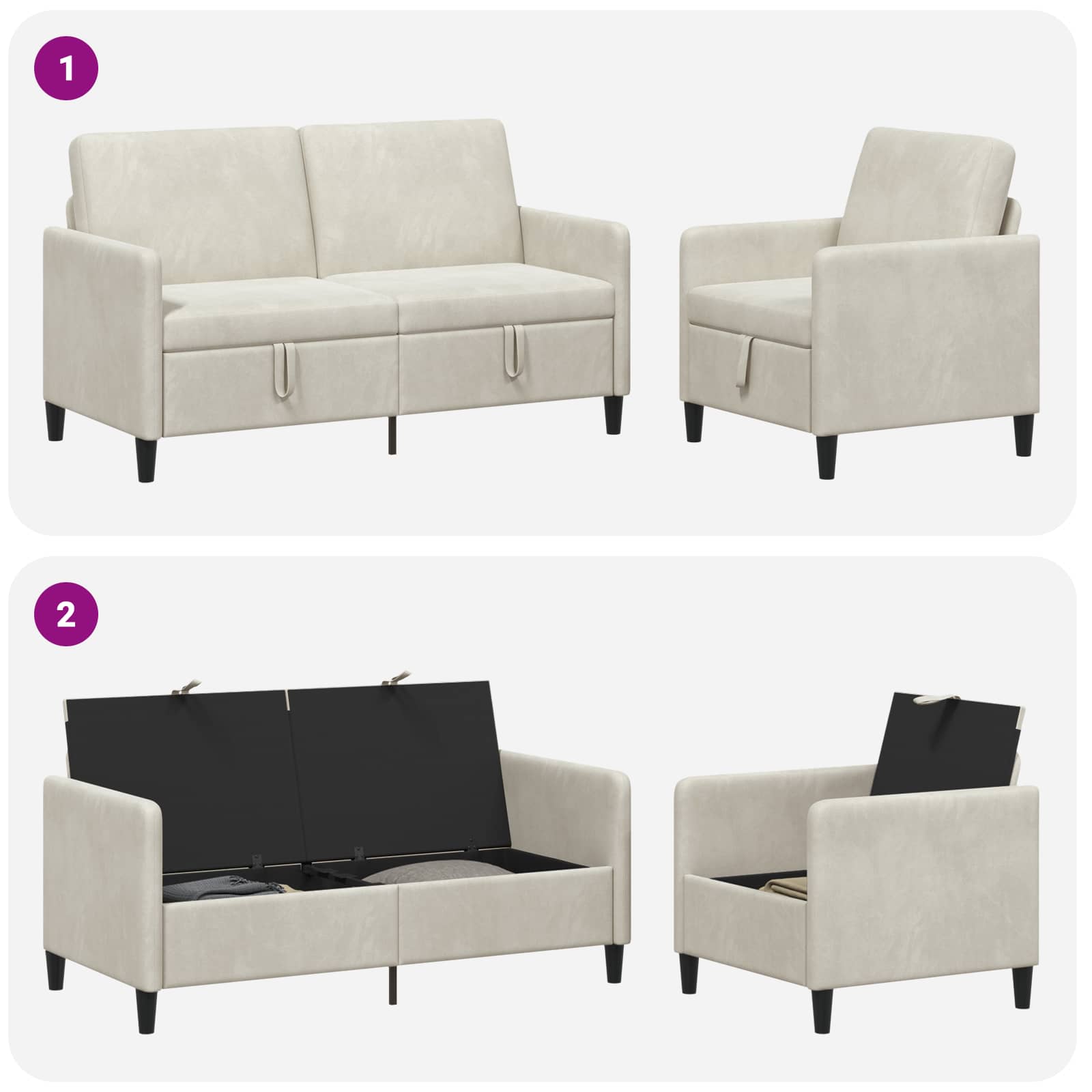 Sofa set z shrambo 2 kos Krem Poliester