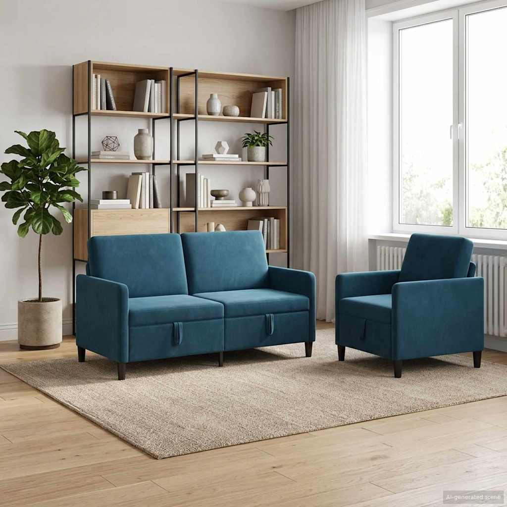 vidaXL Bankenset met opbergruimte 2 st Blauw Polyester