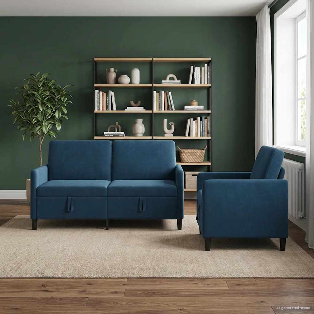 vidaXL Bankenset met opbergruimte 2 st Blauw Polyester