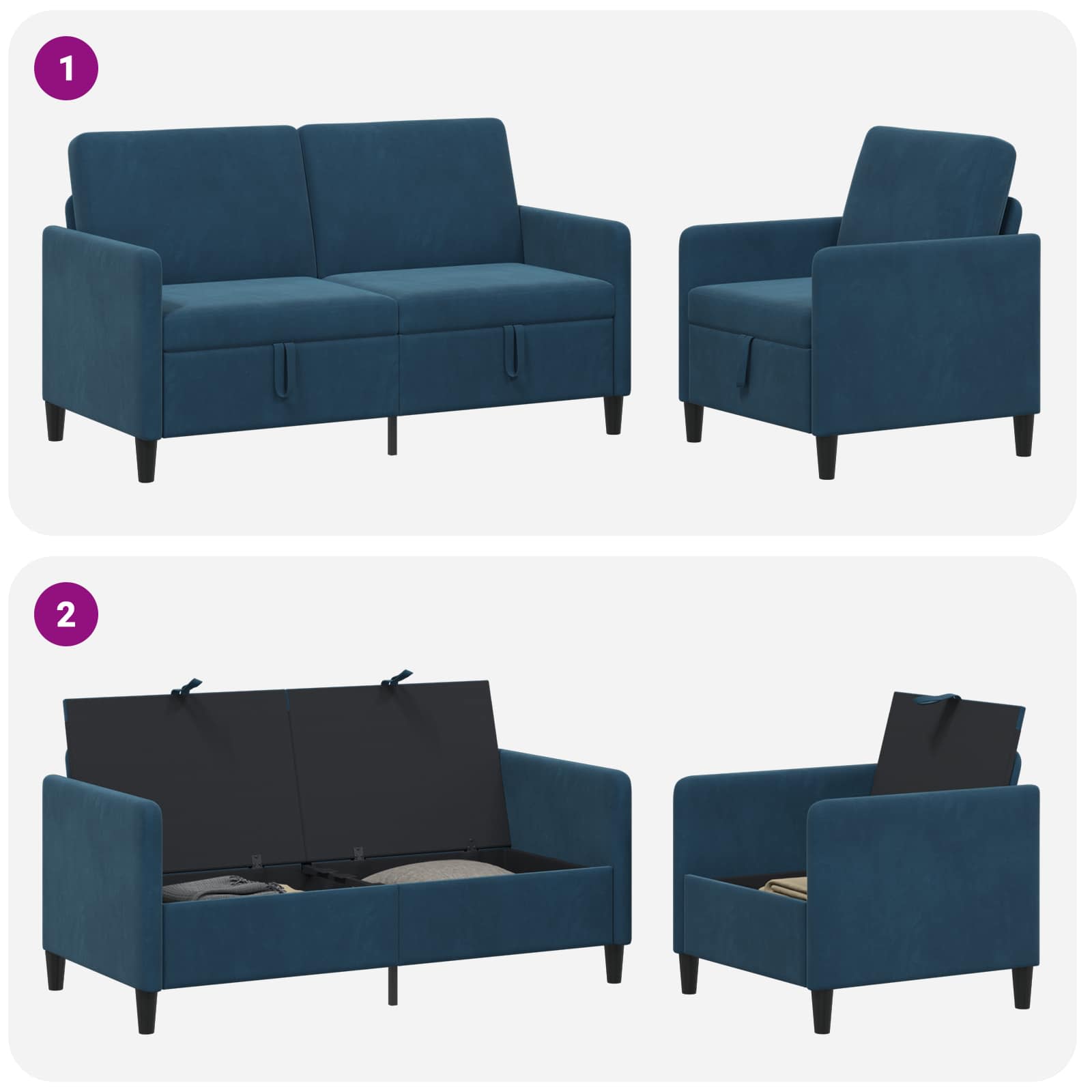 vidaXL Bankenset met opbergruimte 2 st Blauw Polyester
