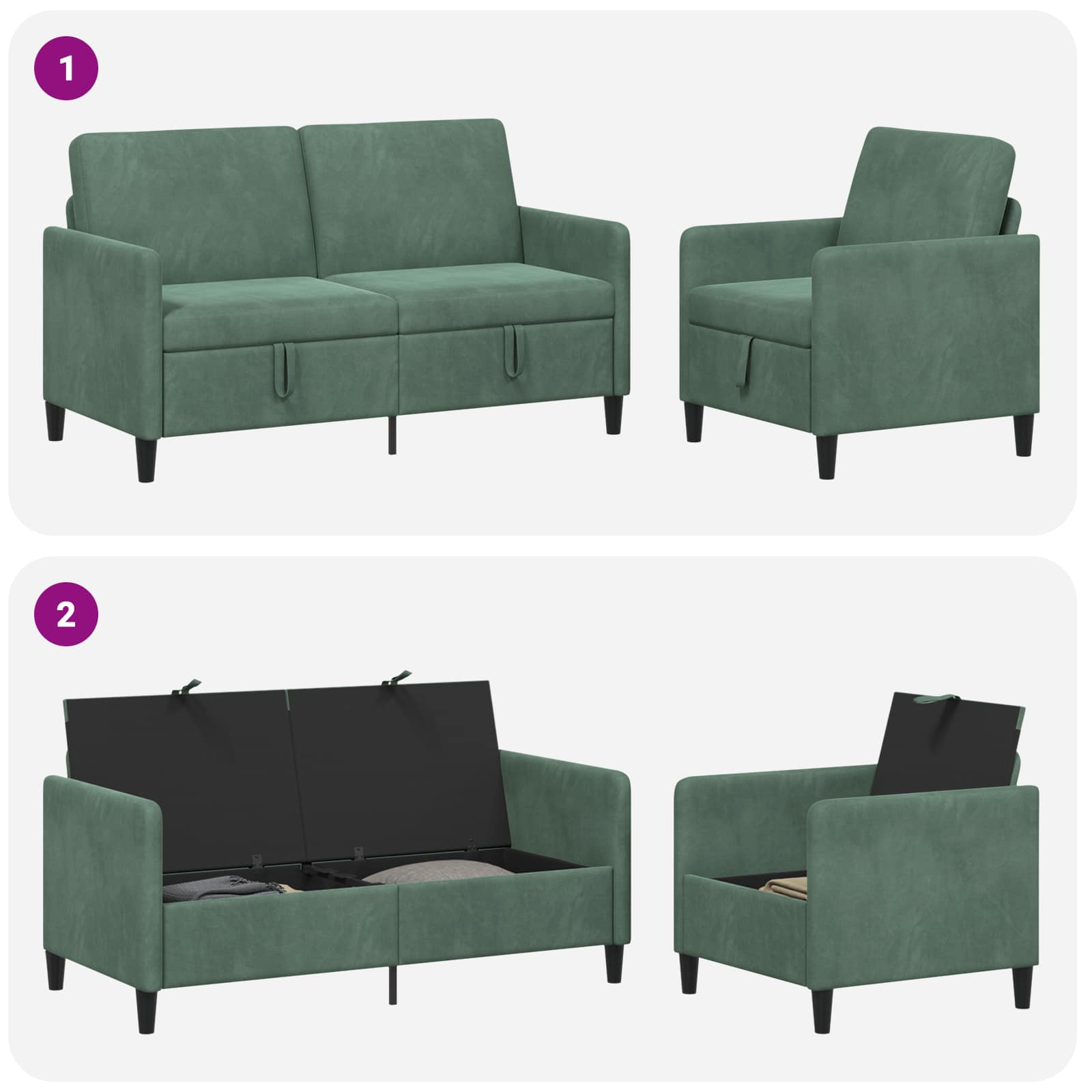 Sofa set z shrambo 2 kos Morsko zelena Poliester