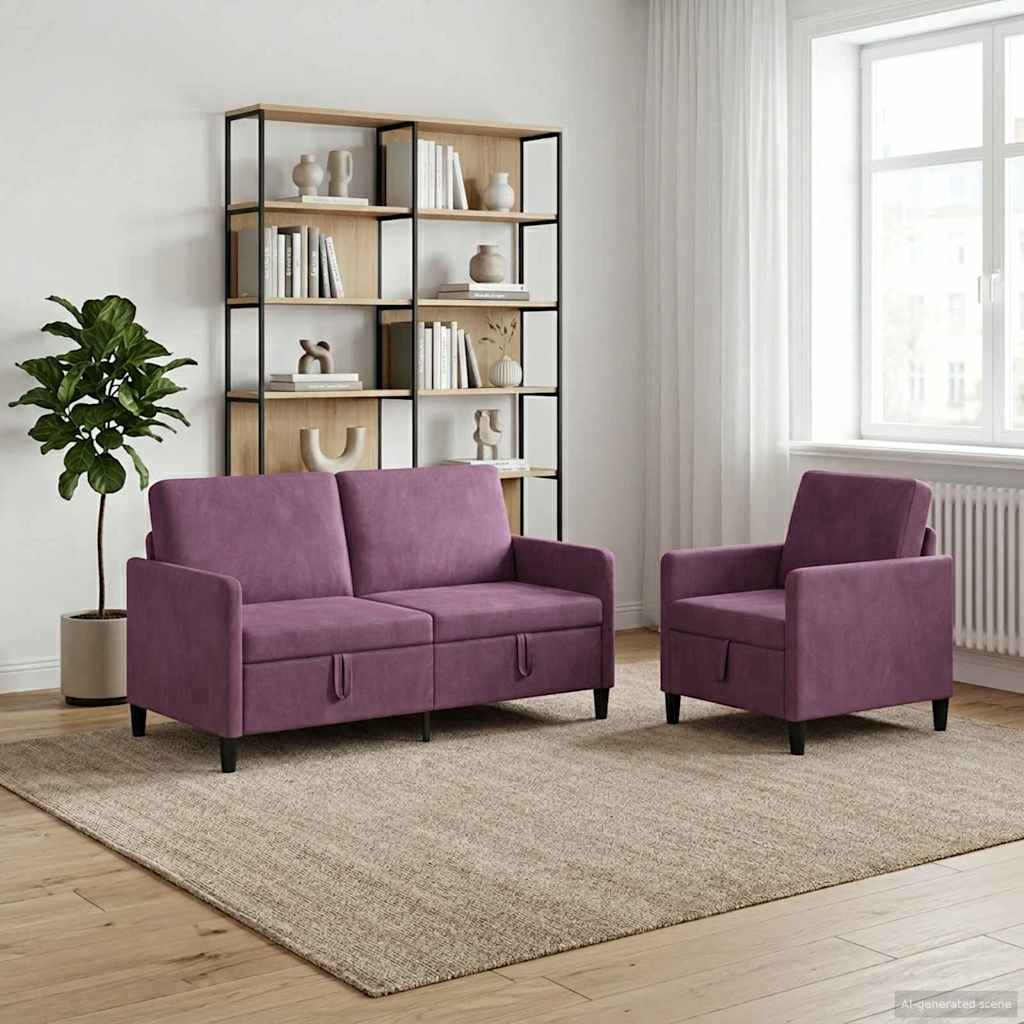 vidaXL Sofa Set mit Stauraum 2 stk. Lila Polyester