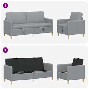 Sedačka se storage 2 pcs Světle šedá Polyester - obrázek 4