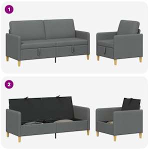 Sedačka se storage 2 pcs Tmavě šedá Polyester - obrázek 3
