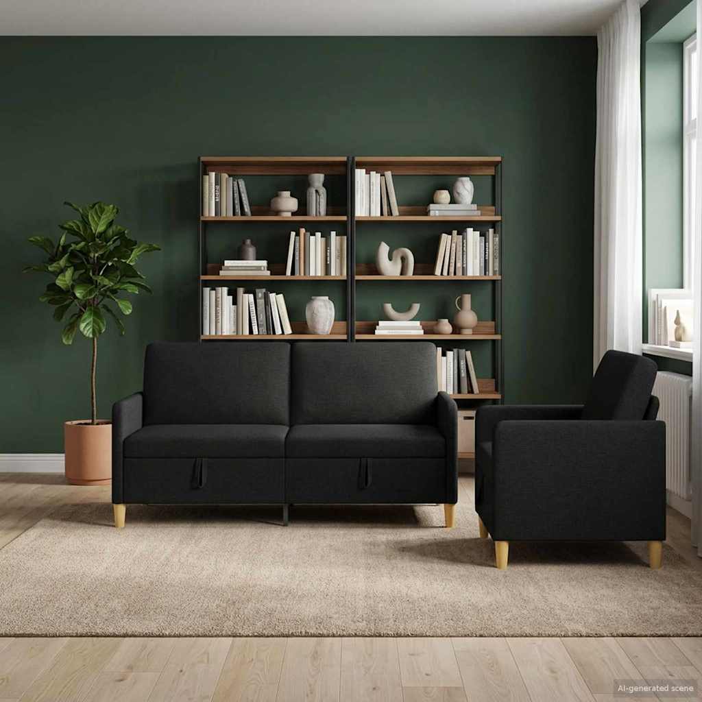 vidaXL Sofa set z shrambo 2 pcs Črna Poliester - slika 3