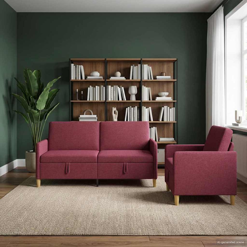 vidaXL Sofa set z shrambo 2 pcs Vinorodna rdeča Poliester - slika 3