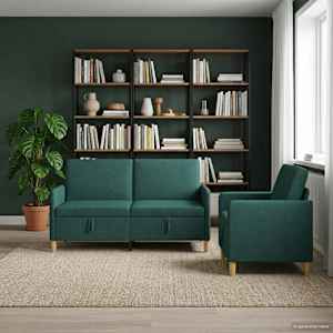 Sofa set z shrambo 2 kos Temno zelena Poliester