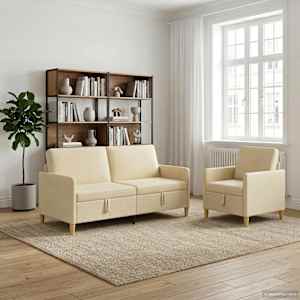 Sedačka se storage 2 pcs Krémová Polyester - obrázek 1