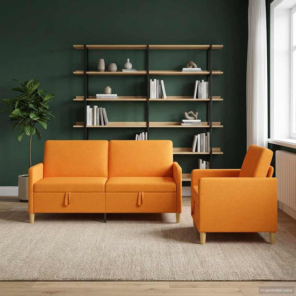 Sofasæt med opbevaring - 3-pers. + lænestol, mørk gul polyester