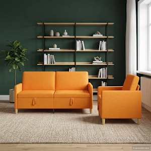 Sedačka se storage 2 pcs Tmavě žlutá Polyester - obrázek 1
