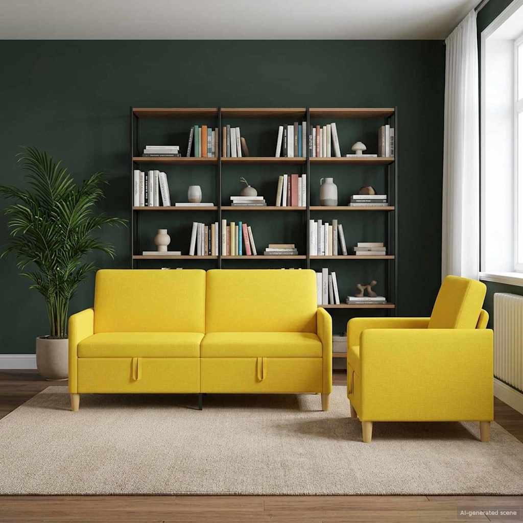 vidaXL Sofa sæt med opbevaring 2 stk. 4-personers Lys Gul Polyester