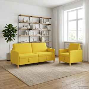 Sedačka se storage 2 pcs Světlá žlutá Polyester - obrázek 3