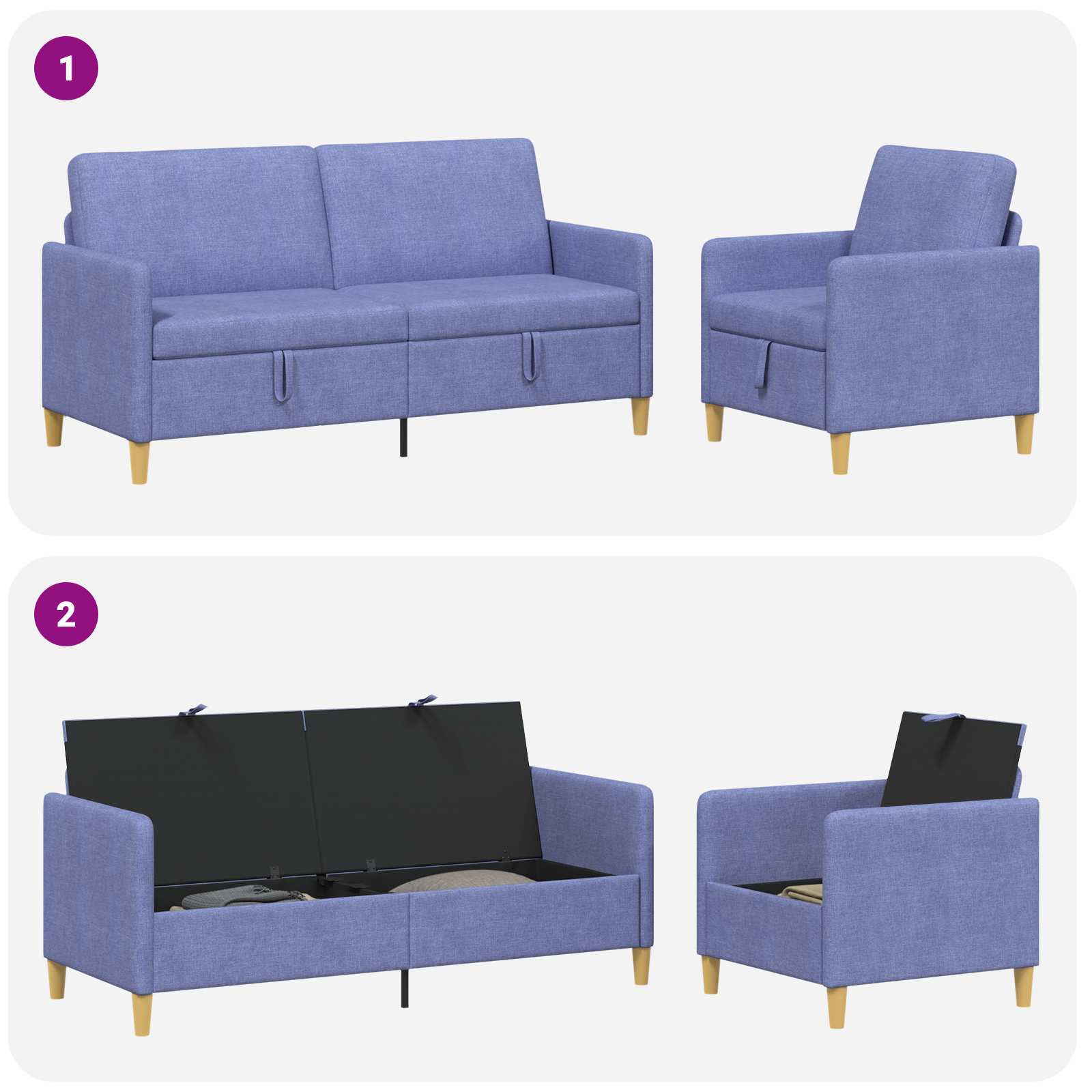 Soffgrupp med förvaring 2 pcs Jeansblå Polyester