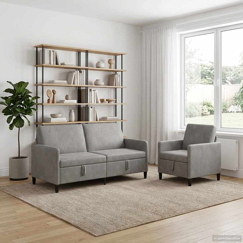 vidaXL Sofa set z shrambo 2 kos Svetlo siva Poliester