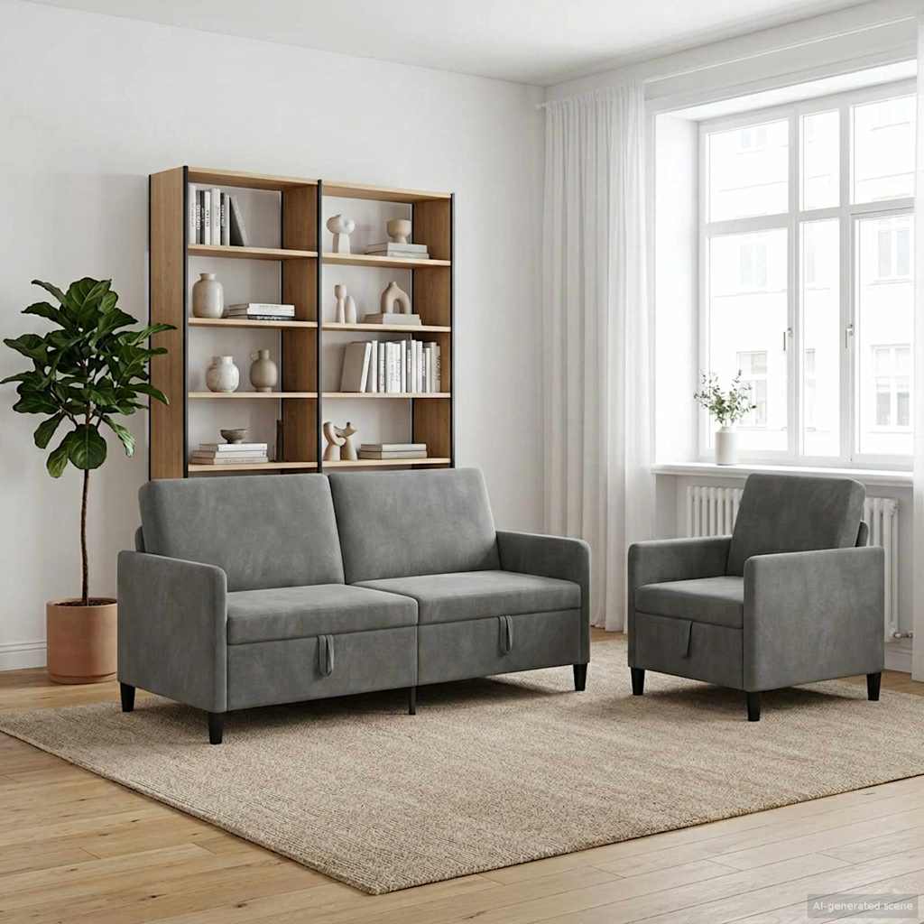 vidaXL Sofa set z shrambo 2 kos Temno siva Poliester