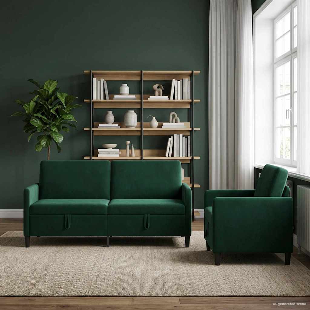 vidaXL Sofa set z shrambo 2 kos Temno zelena Poliester