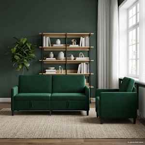 Sofa set z shrambo 2 kos Temno zelena Poliester