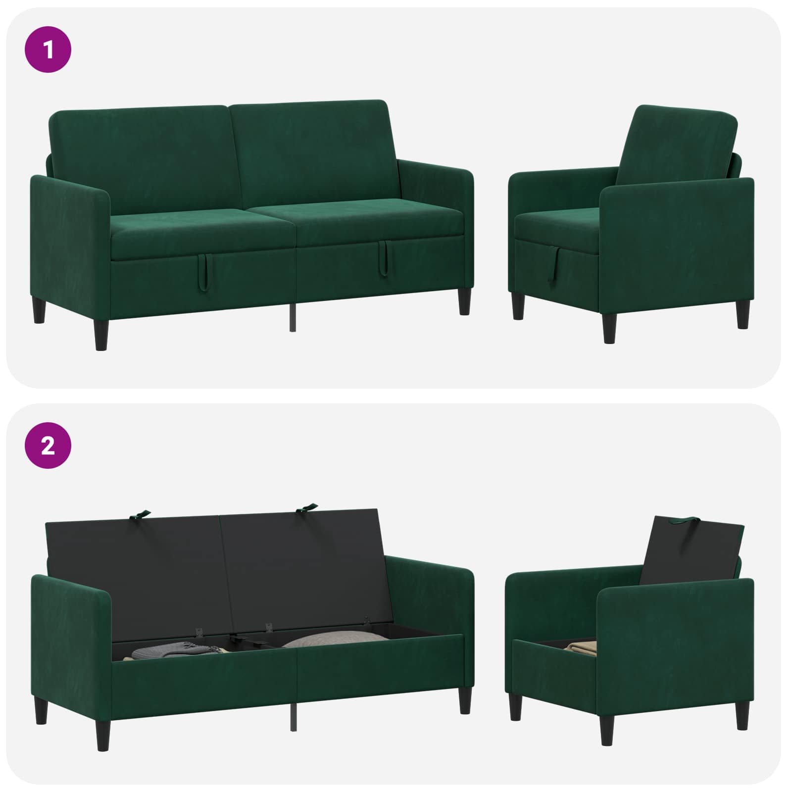 Sofa set z shrambo 2 kos Temno zelena Poliester