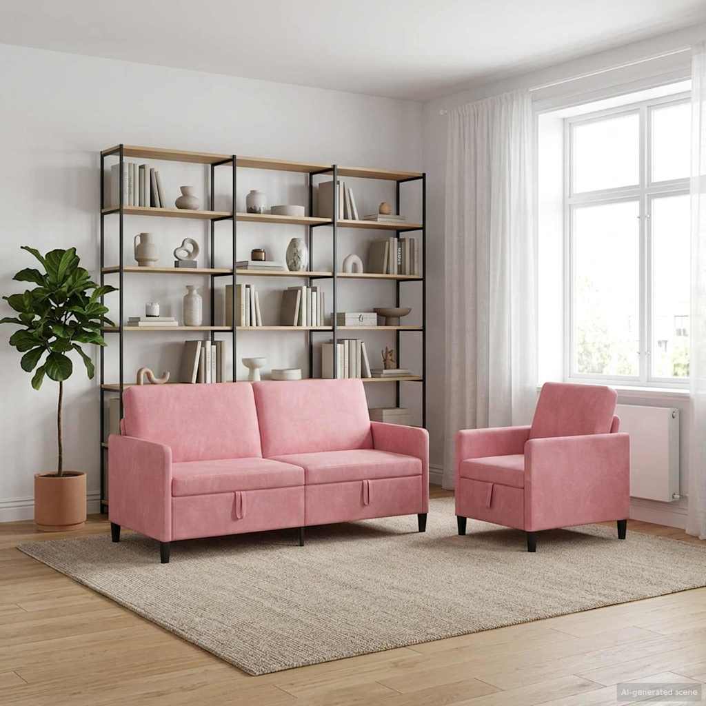 vidaXL Bankenset met opbergruimte 2 st Roze Polyester