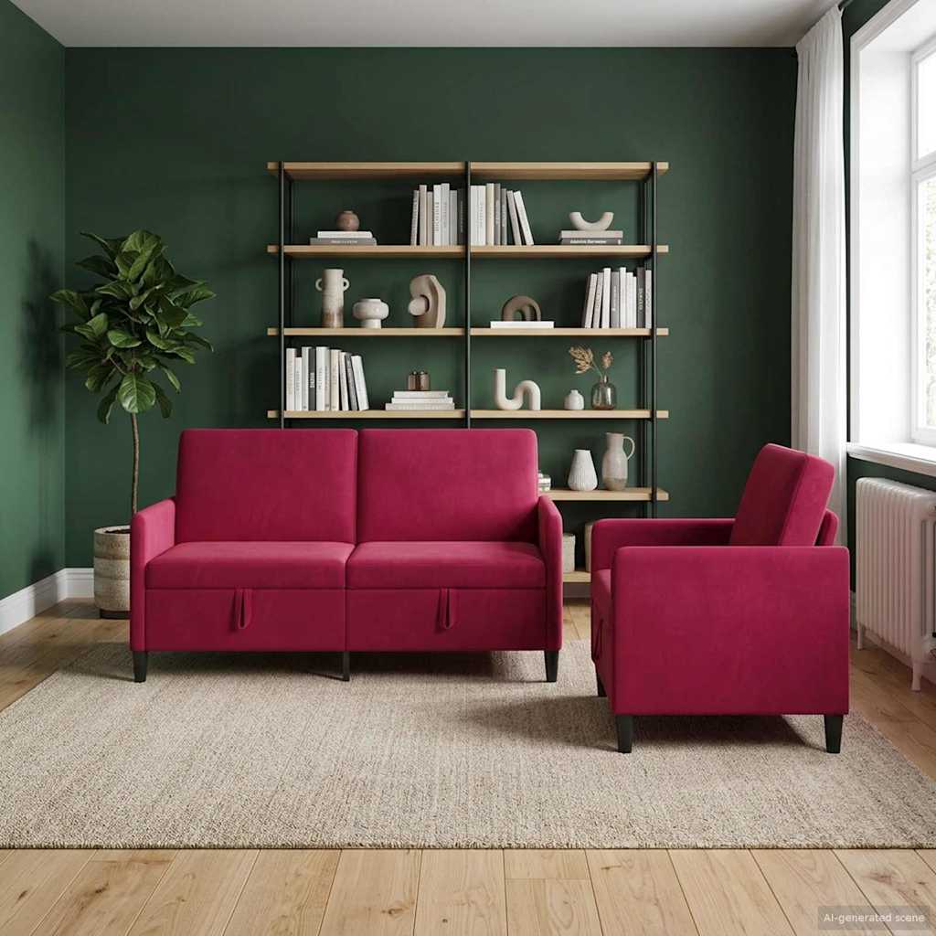 vidaXL Sofa sæt med opbevaring 2 stk. Vinrød Polyester