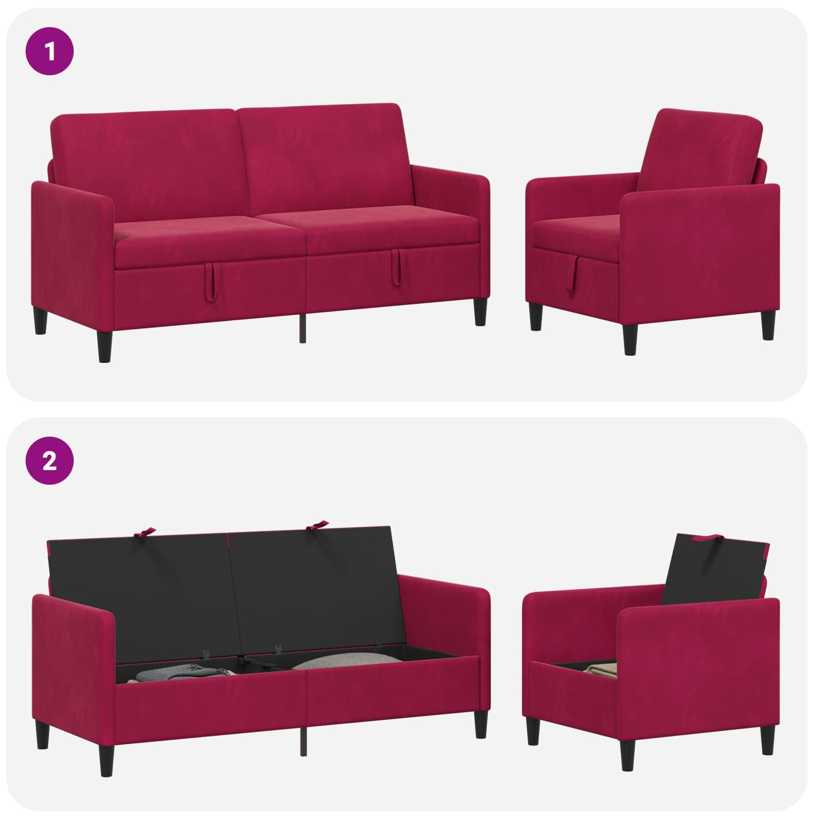 Sofa set z shrambo 2 kos Vinorodna rdeča Poliester