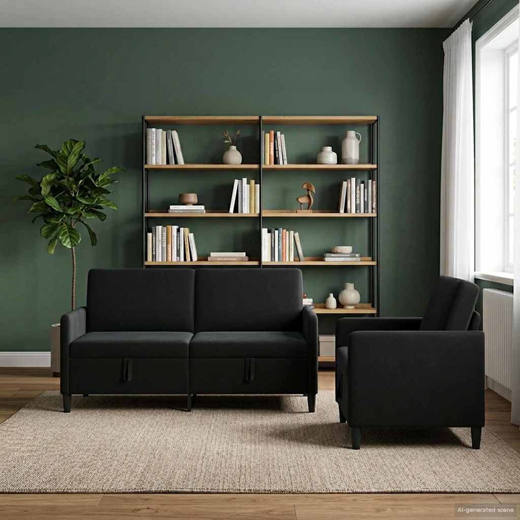 vidaXL Sofa set z shrambo 2 kos Črna Poliester