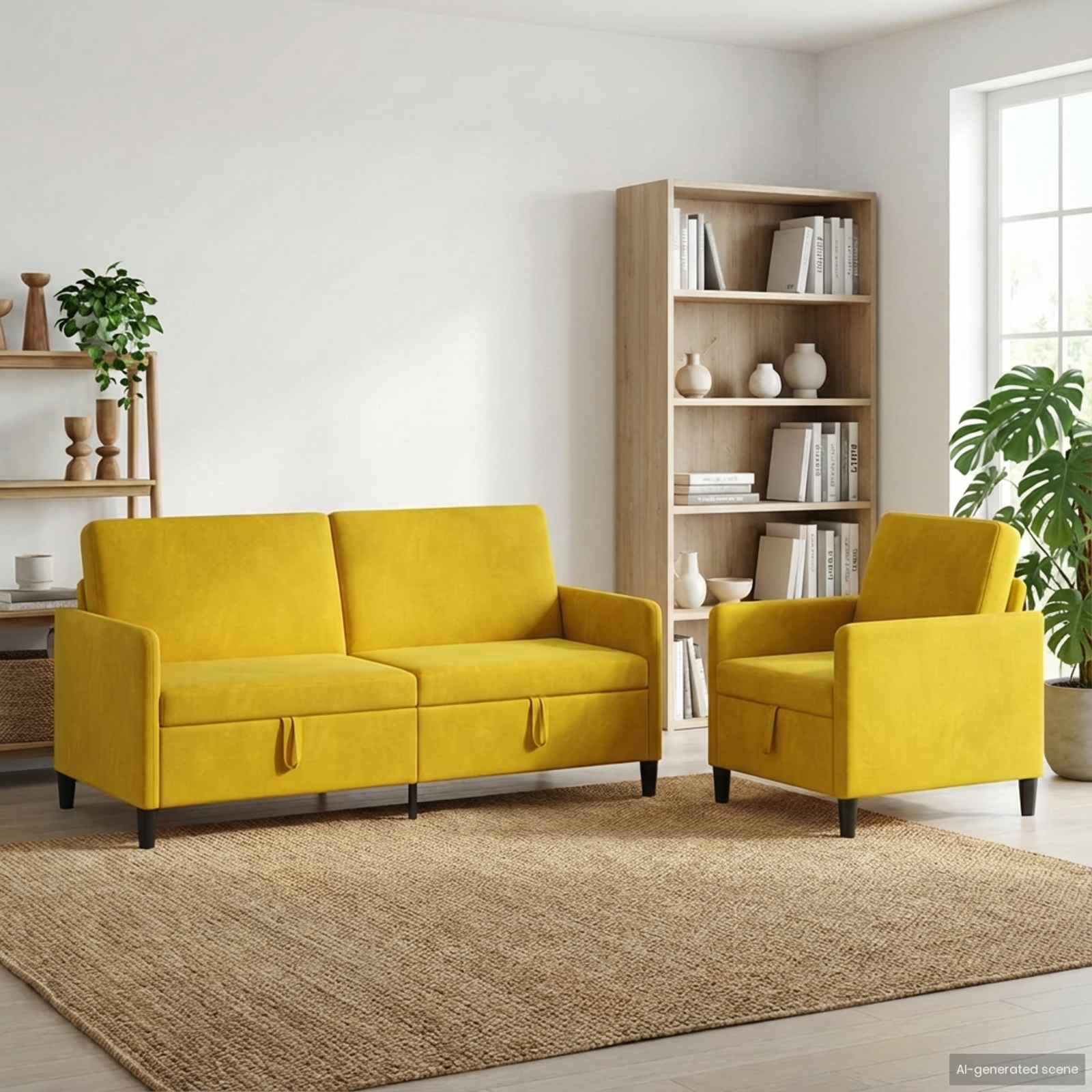 vidaXL Bankenset met opbergruimte 2 st Geel Polyester