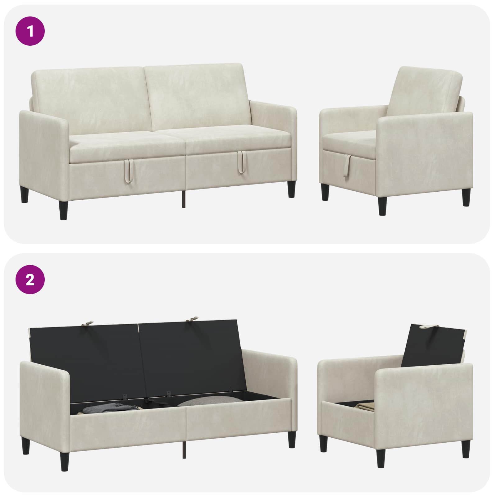 Sofa set z shrambo 2 kos Krem Poliester