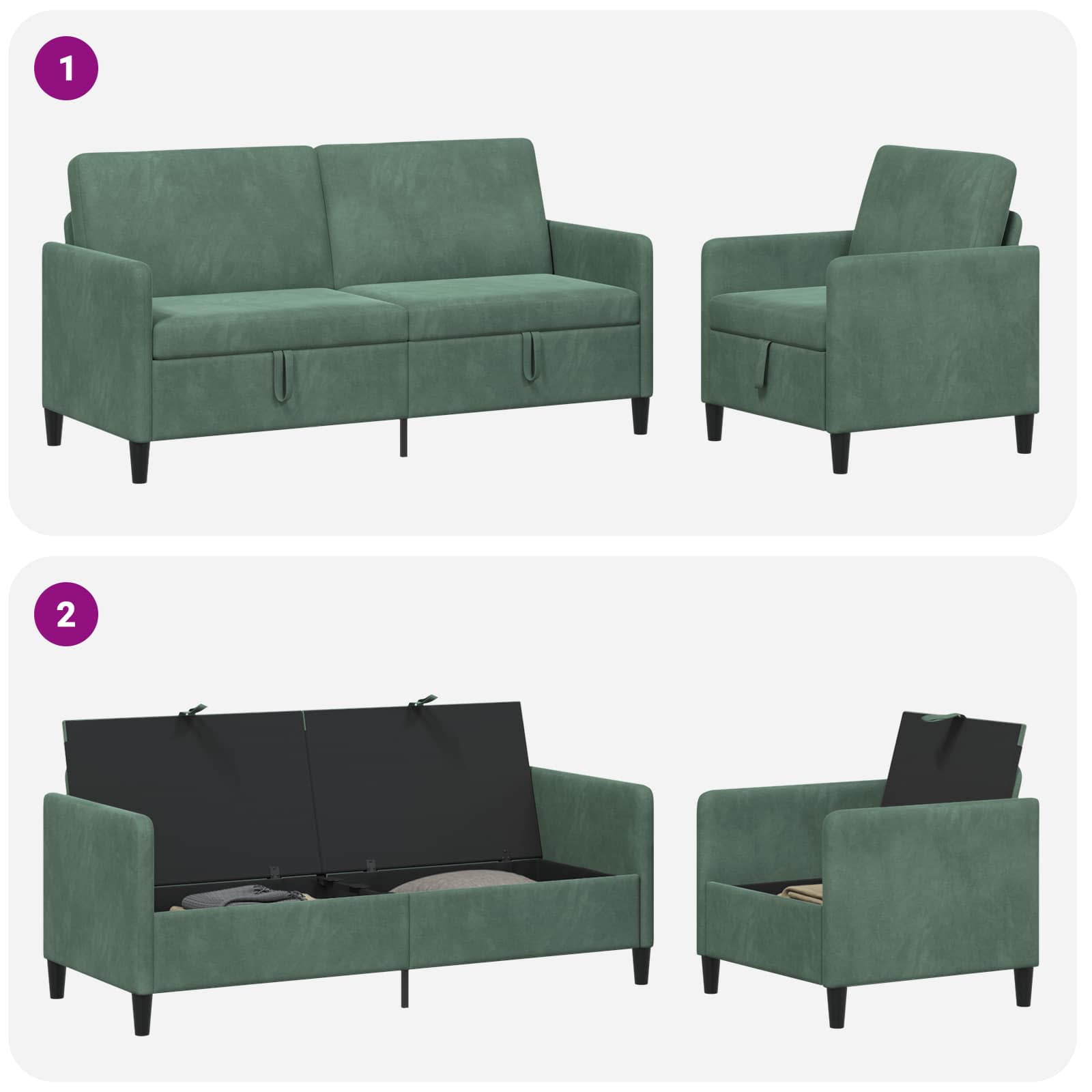 Sofa set z shrambo 2 kos Morsko zelena Poliester