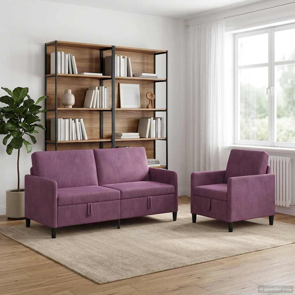 vidaXL Bankenset met opbergruimte 2 st Paars Polyester