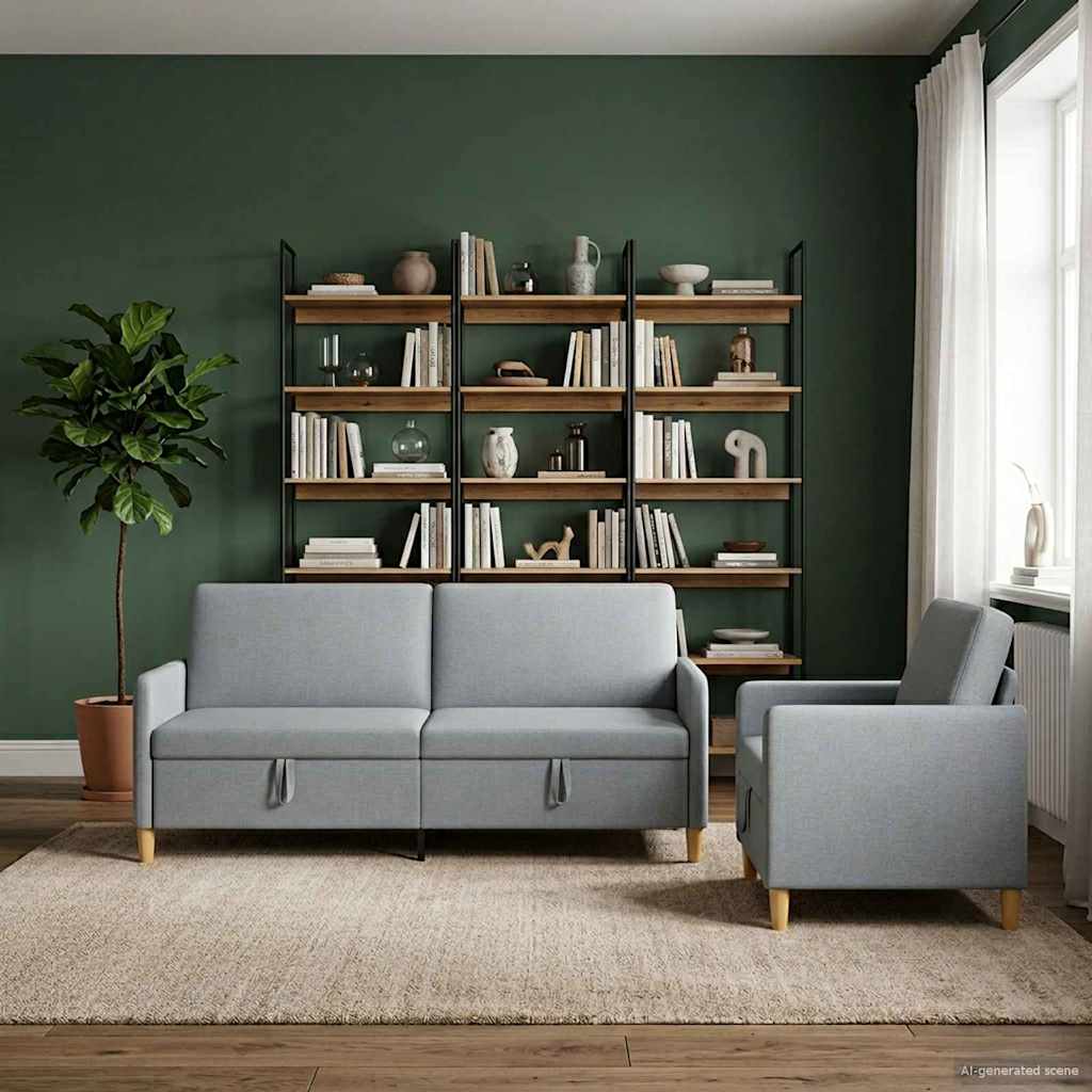 vidaXL Sofa set z shrambo 2 pcs Svetlo siva Poliester - slika 3